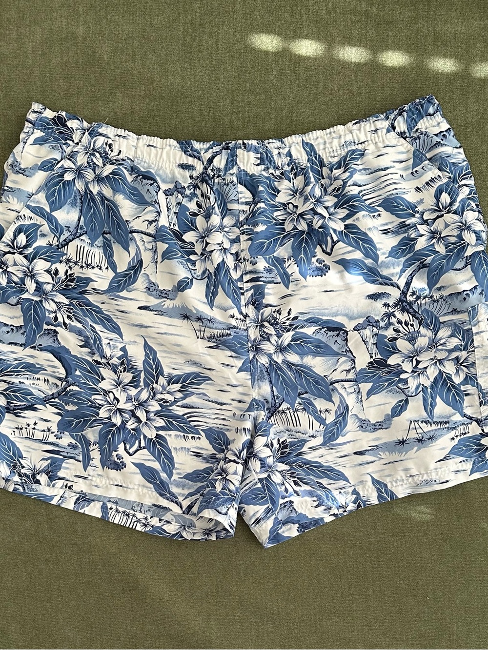 Sand N Sun Men's 2XL Swim Trunks Blue Tropical Hawaiian Floral Mesh Lined 44-46